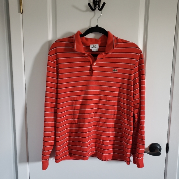 LACOSTE Red Striped Long Sleeve Collared Shirt